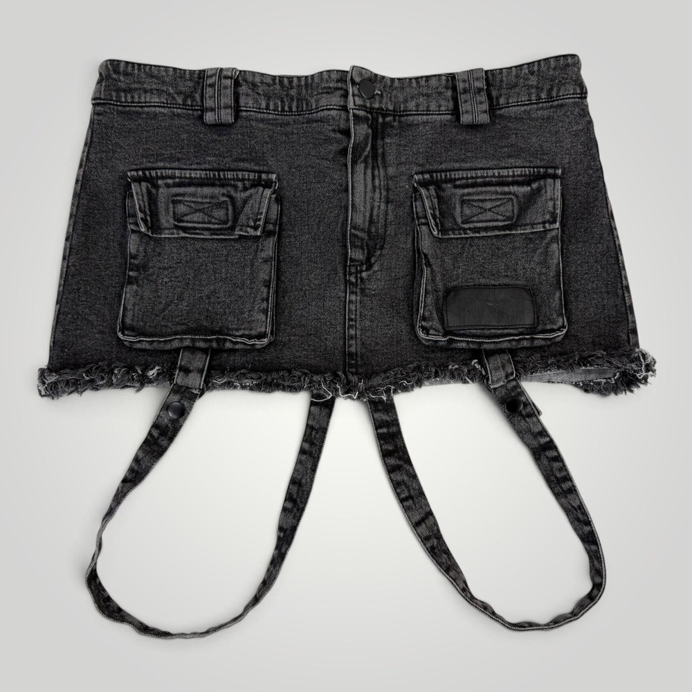 Darker Waves Cargo Mini Skirt Womens XL Black Goth Punk Harness Denim